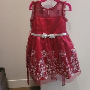 Red Floral Dress with Silver Bow